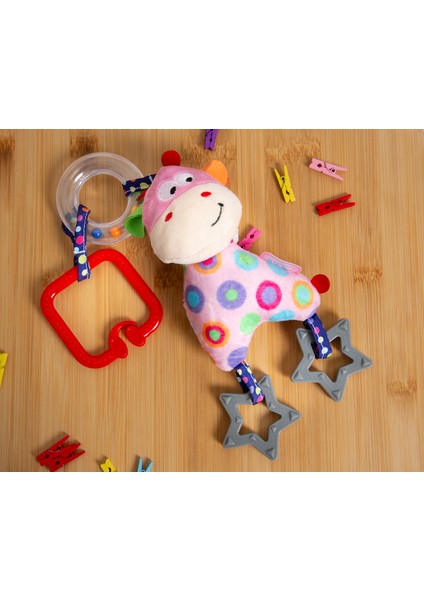 Babyjem Yumuşak Silikon Diş Kaşıyıcılı Çıngıraklı Puset Oyuncağı - Inek