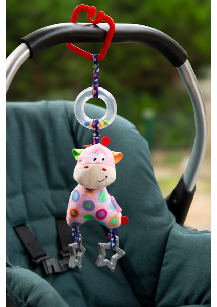 Babyjem Yumuşak Silikon Diş Kaşıyıcılı Çıngıraklı Puset Oyuncağı - Inek modelleri