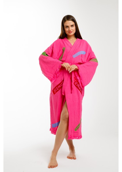 Müslin Kimono Pamuklu Karayip Adaları Baskılı Bornoz Kaftan Sabahlık