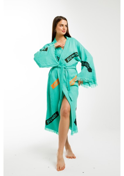 Müslin Kimono Pamuklu Karayip Adaları Baskılı Bornoz Kaftan Sabahlık