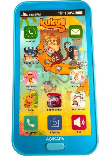 Brother Toys Oyuncak Kukuli Telefon Dokunmatik 12 Fonksiyonlu Türkçe Sesli Işıklı Müzikli Lisanslı Mavi Renk