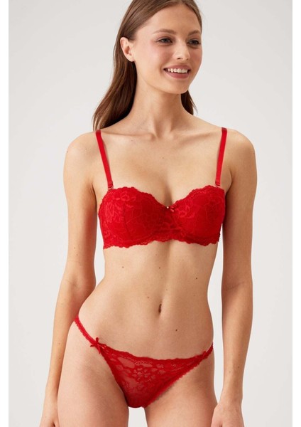 Normal Bel Kırmızı 4563 Pisa Destekli / Push - Up Straplez Dantelli Sütyen Takımı Hayır Tüm Yaş Gru