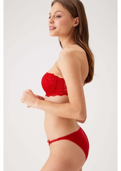 Normal Bel Kırmızı 4563 Pisa Destekli / Push - Up Straplez Dantelli Sütyen Takımı Hayır Tüm Yaş Gru
