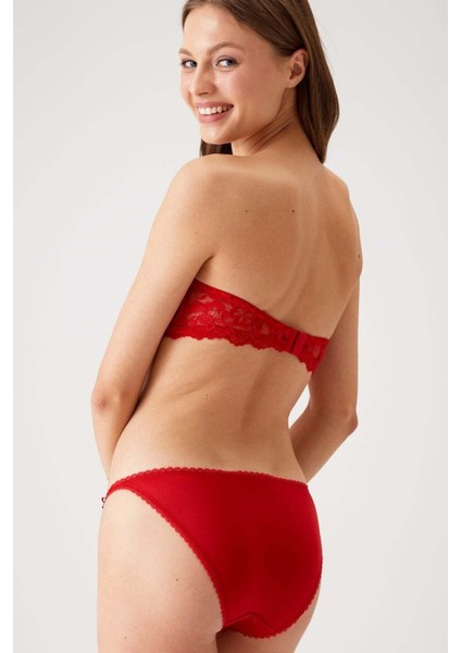 Normal Bel Kırmızı 4563 Pisa Destekli / Push - Up Straplez Dantelli Sütyen Takımı Hayır Tüm Yaş Gru