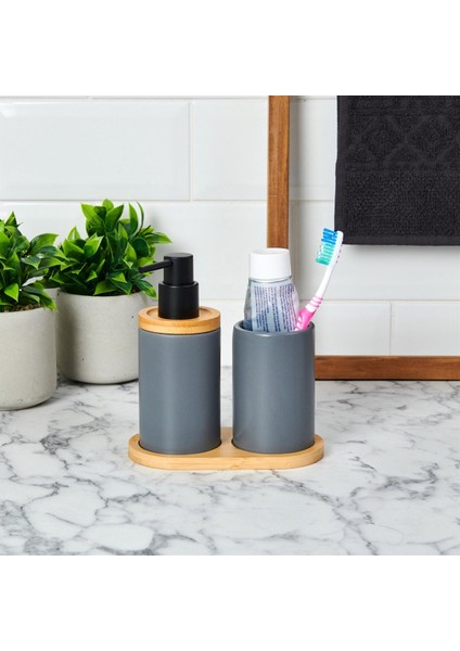 Bambu Standlı Seramik Ikili Banyo Seti fiyatları