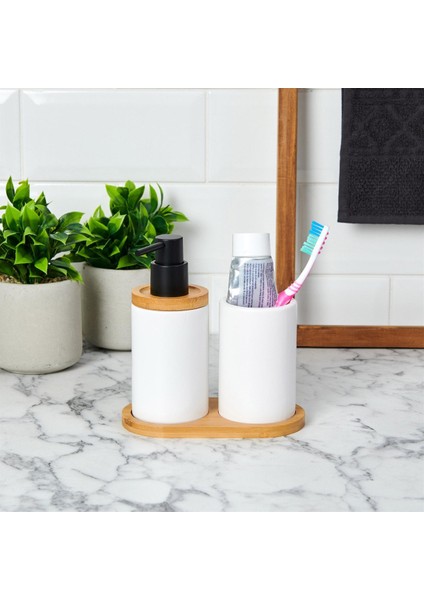 Bambu Standlı Seramik Ikili Banyo Seti modelleri