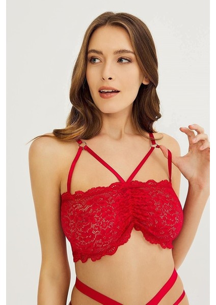 Beli Lastikli Kadın Kırmızı Dantelli Sütyenli Jartiyer Takım Iç Giyim Lastik Kırmızı Yılbaşı Tüm Ya fırsatları