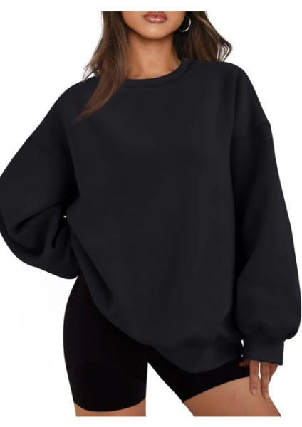 Kadın Oversize Bisiklet Yaka Basic Sweatshirt