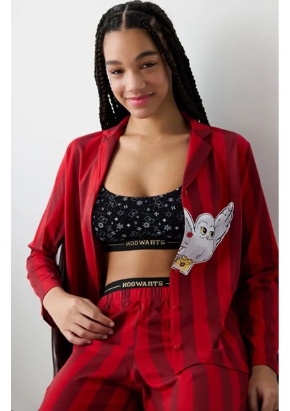 56 Harry Potter Hedwig Kırmızı Gömlek Pantolon Pijama Takımı Relaxed Homewear Gömlek-Pantolon Kırmı modelleri