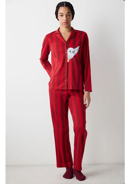 56 Harry Potter Hedwig Kırmızı Gömlek Pantolon Pijama Takımı Relaxed Homewear Gömlek-Pantolon Kırmı fırsatları