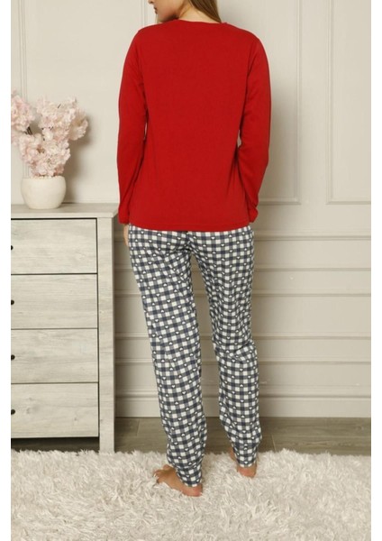 Hayır Kadın Pijama Takımı Pamuklu Kırmızı Boru Paça Düz Kırmızı Uzun Regular Uzun Tüm Yaş Grupları