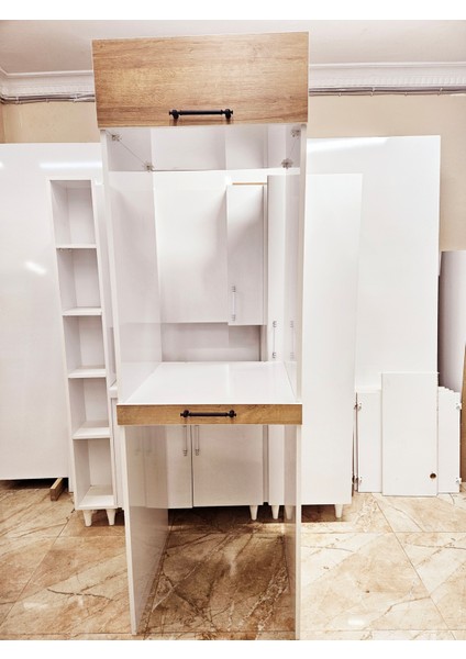 Mdf (Safir Meşe) Dicle Beyaz Çamaşır Makinası ve Kurutma Makinası Dolabı fiyatları