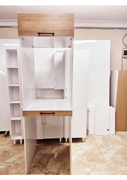 Mdf (Safir Meşe) Dicle Beyaz Çamaşır Makinası ve Kurutma Makinası Dolabı modelleri