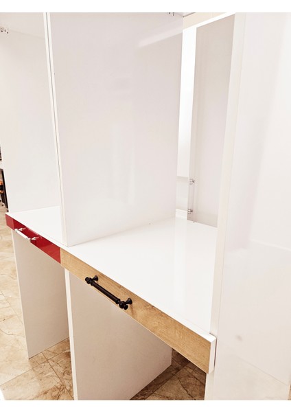 Mdf (Safir Meşe) Dicle Beyaz Çamaşır Makinası ve Kurutma Makinası Dolabı