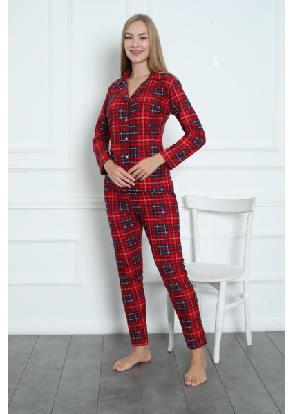 Uzun Süet Önden Düğmeli Pijama Takım Uzun Kol Uzun Kırmızı Tüm Yaş Grupları Homewear Düz Paça Baskı fiyatları