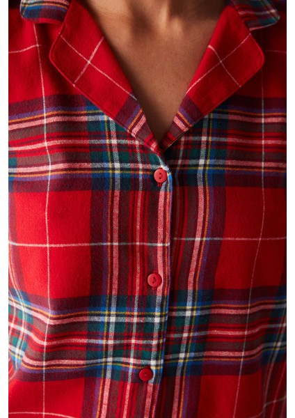 Kısa Fam Kırmızı Kareli Gömlek Pantolon Pijama Takımı Homewear Kırmızı Homewear Düz Basic Hayır Uzu fırsatları