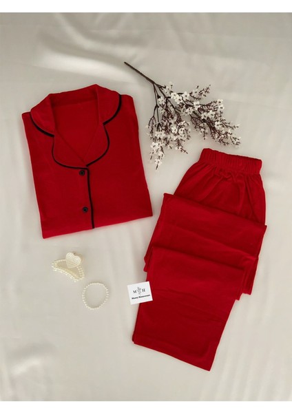Homewear Rouge Kırmızı Penye 2'li Pijama Seti Pamuklu Uzun Lounge/home Evet Düz Kırmızı Uzun Ko