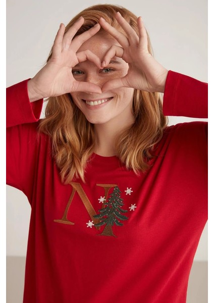 Sweatshirt-Pantolon Nautica Bisiklet Yaka Uzun Kollu Modal Pamuk Altı Ekose Kadın Pijama Takım Günl fiyatları