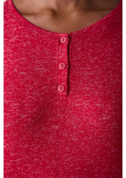 Hırka-Jogger Bloom Soft Kırmızı Pantolon Pijama Takımı Kısa Düz Paça Homewear Tam Boy V Yaka Regula