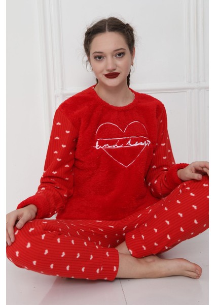 Örme Kışlık Polar Pijama Takım Tm Regular Uzun 2'li Aplike Nakış Kış 2 Parça Yüksek Bel Düz Evet Ba
