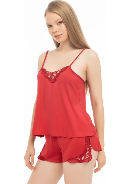 Kısa Mikro Penye Kumaş Şortlu Pijama Takımı Düz Homewear Hayır Kırmızı Basic Parça Pamuk Polyester