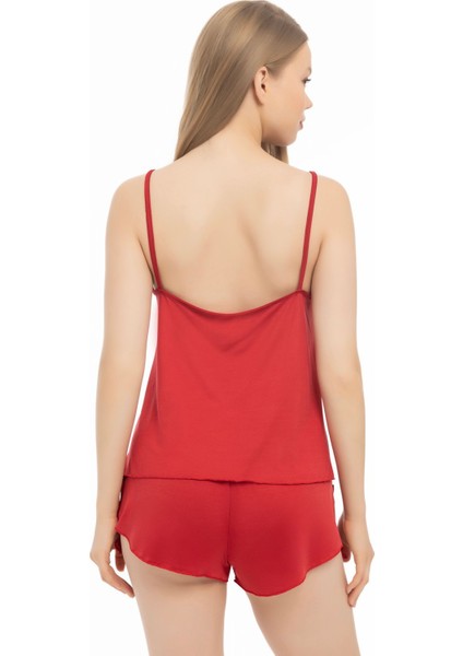 Kısa Mikro Penye Kumaş Şortlu Pijama Takımı Düz Homewear Hayır Kırmızı Basic Parça Pamuk Polyester