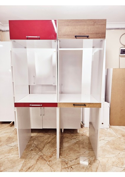 Mdf Dicle Kırmızı Çamaşır Makinesi ve Kurutma Makinesi Dolabı