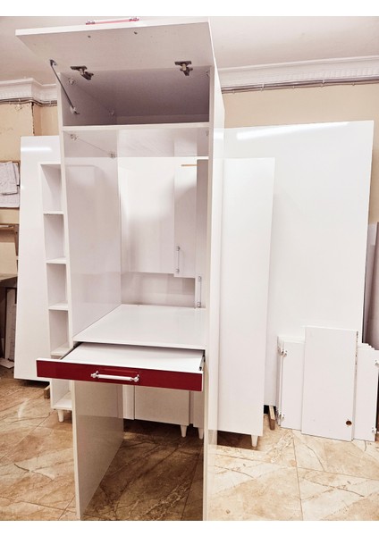 Mdf Dicle Kırmızı Çamaşır Makinesi ve Kurutma Makinesi Dolabı