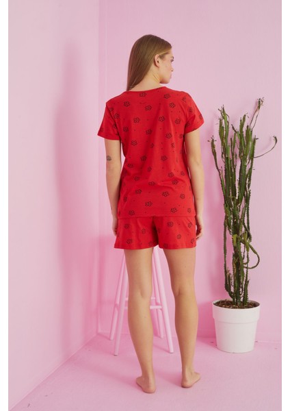 %100 Pamuk Kırmızı Çiçek Desenli Pamuklu Şort-Pijama Takım Homewear Normal Bel Tüm Yaş Grupları Coo fiyatları
