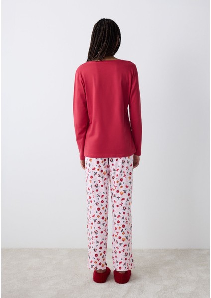 Homewear Happy&merry Kırmızı Pantolon Pijama Takımı Kırmızı Orijinal Boy Regular Dokuma Uzun T09