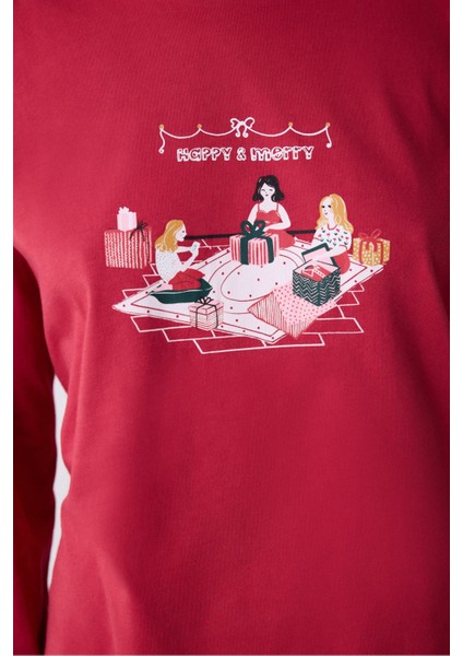 Homewear Happy&merry Kırmızı Pantolon Pijama Takımı Kırmızı Orijinal Boy Regular Dokuma Uzun T09