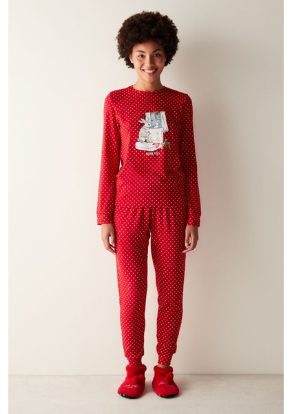 Type 1 Hidden Palace Termal Kırmızı Pijama Takımı 2 Parça Düz Düz Pamuklu Kırmızı Regular 95% Pamuk