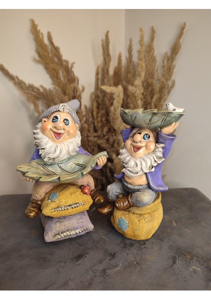 Minder ( Çuval ) Figürlü Gnome Şans Cücesi Dekoratif Obje & Biblo 2 ' Li Takım