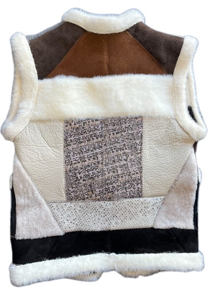 Özel Üretim Patchwork Içi Kürk-Dışı Süet Gerçek Deri Çocuk Yelek