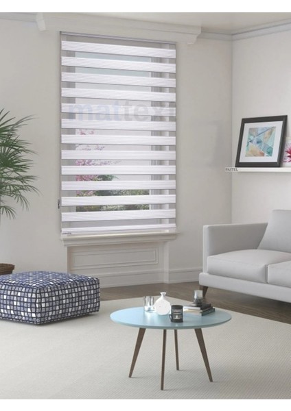 Beyaz Geniş Plise Zebra Perde