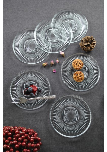 Elina 6 Parça Cam Mini Tatlı/kek/pasta Tabağı Seti 16 cm