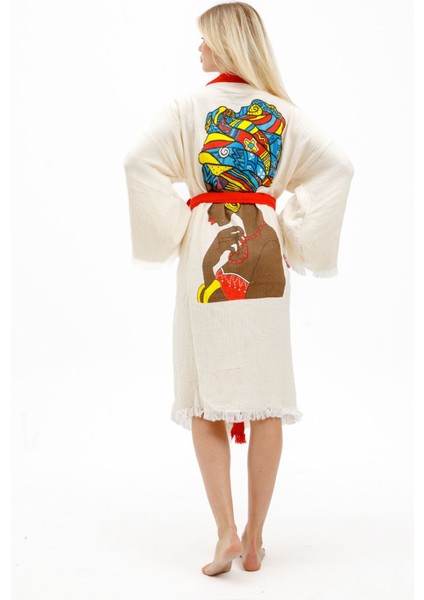 Müslin Kimono %100 Pamuklu Afrikalı Kadın Baskılı Desenli Bornoz Kaftan Sabahlık modelleri