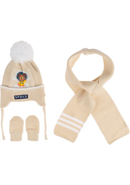 0-18 Aylık Erkek 3'lü Takım Atkı, Eldiven ve Şapka Set Içi Polarlı