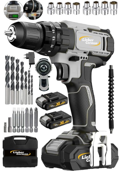 Teknoloji Darbeli LX-999 Titan Şanjuman 2x Akülü Şarjlı Akülü Vidalama Matkap 27 Parça Set Hediye