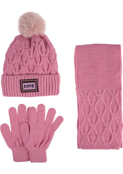 9-15 Yaş Garson 3'lü Takım Kız Atkı, Eldiven ve Şapka Set Içi Polarlı