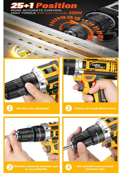 Teknoloji Darbeli LX-999 Titan Şanjuman 2x Akülü Şarjlı Akülü Vidalama Matkap 27 Parça Set Hediye modelleri