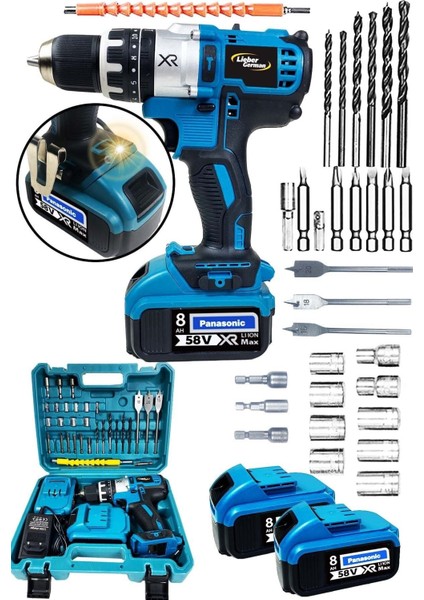 Titan Serisi 58 V 8 Ah Darbeli Çelik Şanzuman Çift Akülü Profesyonel Şarjlı Vidalama Matkap + 30 Pc