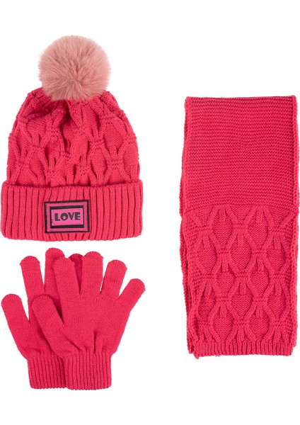 9-15 Yaş Garson 3'lü Takım Kız Atkı, Eldiven ve Şapka Set Içi Polarlı