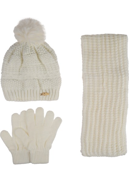 9-15 Yaş Garson 3'lü Takım Kız Atkı, Eldiven ve Şapka Set Içi Polarlı