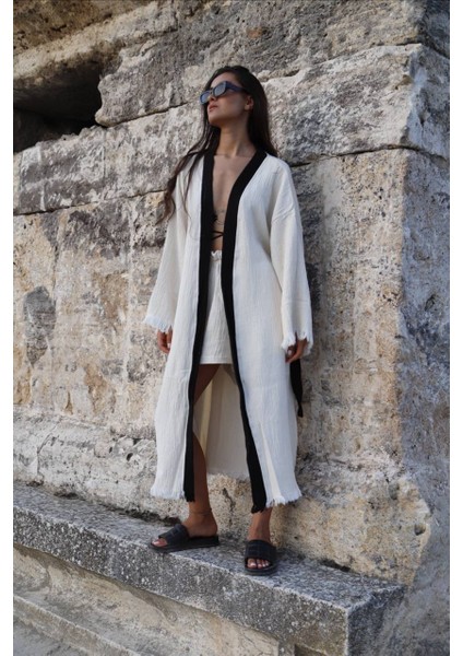 Müslin Kimono %100 Pamuklu Nazar Boncuk Baskılı Desenli Bornoz Kaftan Sabahlık fırsatları
