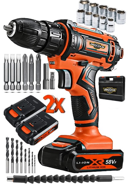 Alman Hard-X 256 Volt 20AH Çelik Şanzuman Bakır Sargılı 2 Akülü Vidalama Darbeli Şarjlı Matkap