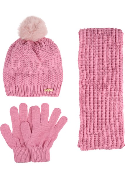 9-15 Yaş Garson 3'lü Takım Kız Atkı, Eldiven ve Şapka Set Içi Polarlı