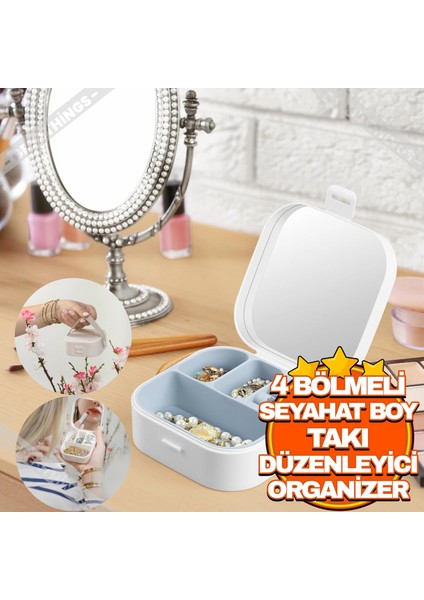 4 Bölmeli Seyahat Boy Takı Kutusu | Mücevher Aksesuar Çantası Küpe Yüzük Kolye Düzenleyici Organizer