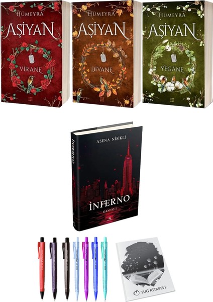 Aşiyan Virane Divane Yegane 3lü Set (Ciltli) ve Inferno Kanto 1 (Ciltli) Asena Nişikli