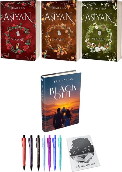 Aşiyan Virane Divane Yegane 3lü Set (Ciltli) ve Blackout (Ciltli) Elif Kaplan